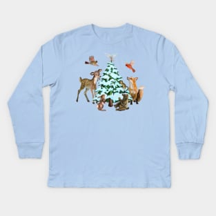 Christmas Woodland Animals of the Forest Kids Long Sleeve T-Shirt